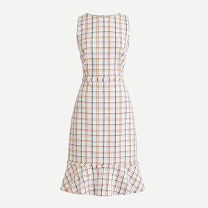 J.Crew Tweed Cotton Blend Windowpane Skirt with Fluted Hem